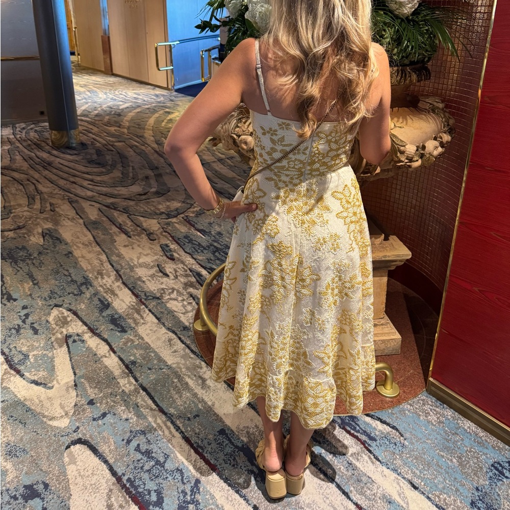 Gold Dress The Population Elaina Tuscan Sun Multi Embroidered Midi Dress XS